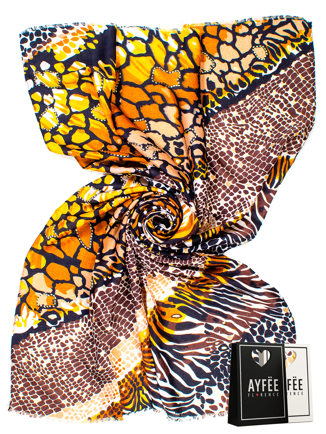 STOLA STAMPA GIRAFFA CON GLITTER CM 85X180 100%VI MADE IN PRC  - YELLOW